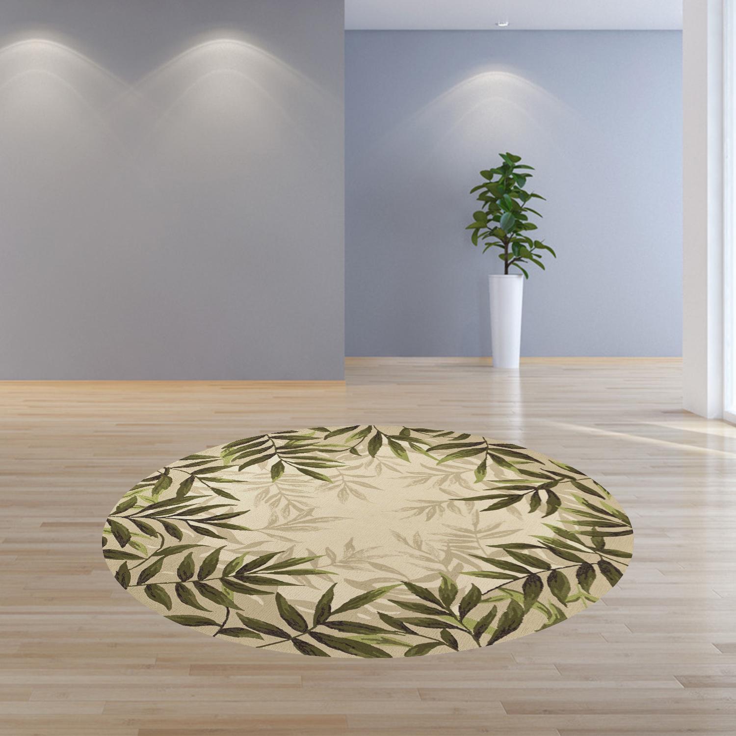 8' Sand Beige Hand Hooked UV Treated Bordered Coastal Sea Grass Round Indoor Outdoor Area Rug