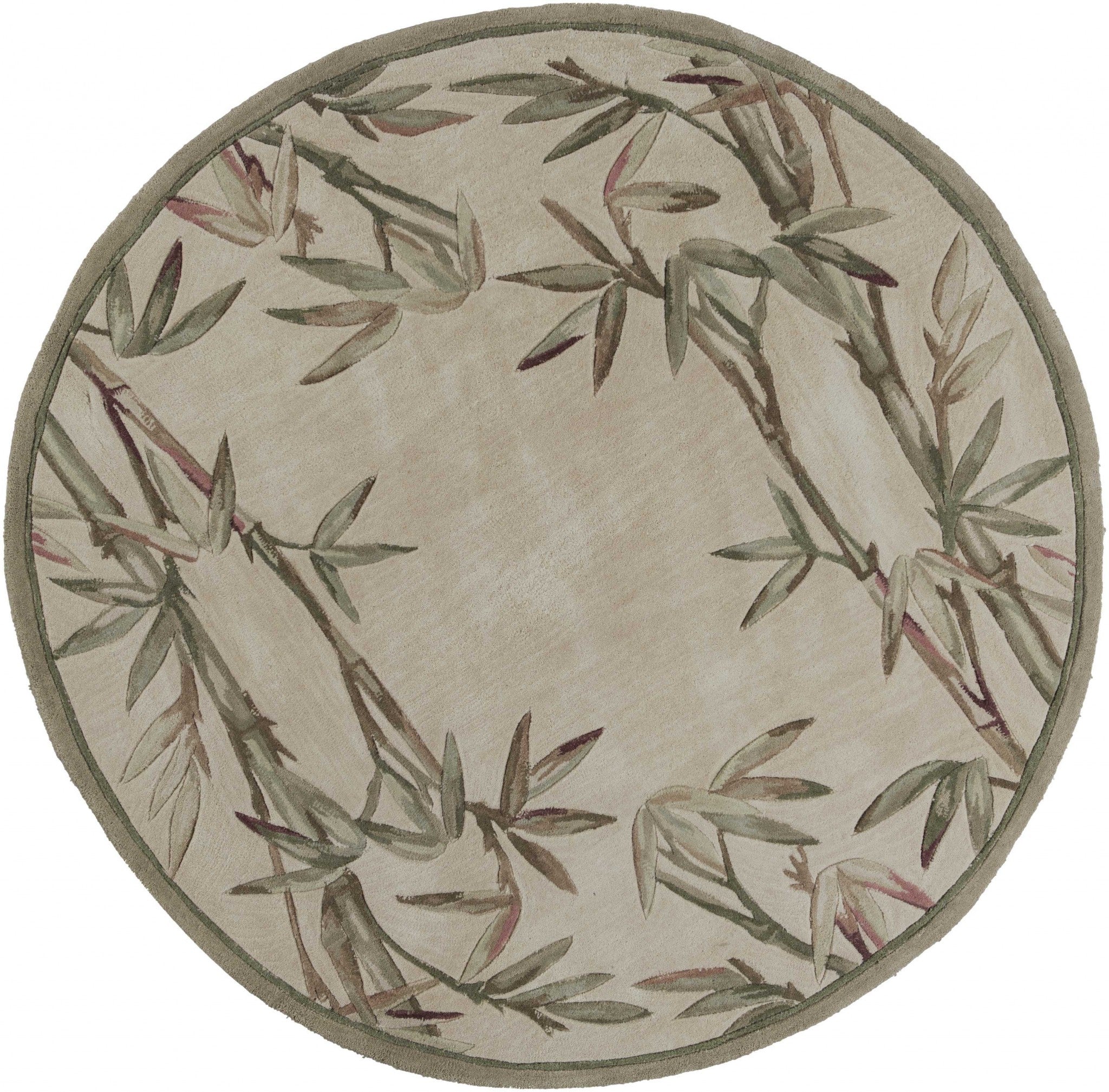 6' Ivory Hand Tufted Tropical Bamboo Round Indoor Area Rug Default Title