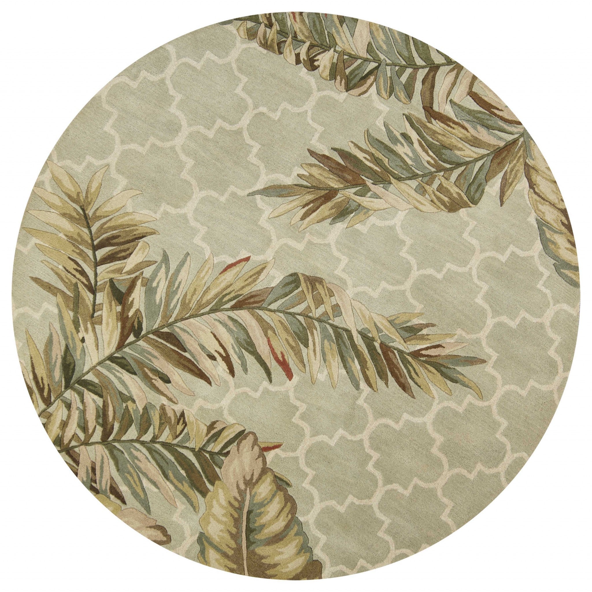 6' Sage Green Hand Tufted Tropical Quatrefoil Round Indoor Area Rug Default Title