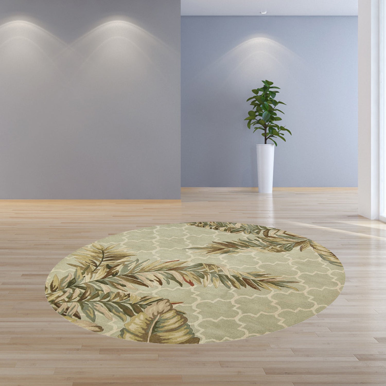 6' Sage Green Hand Tufted Tropical Quatrefoil Round Indoor Area Rug
