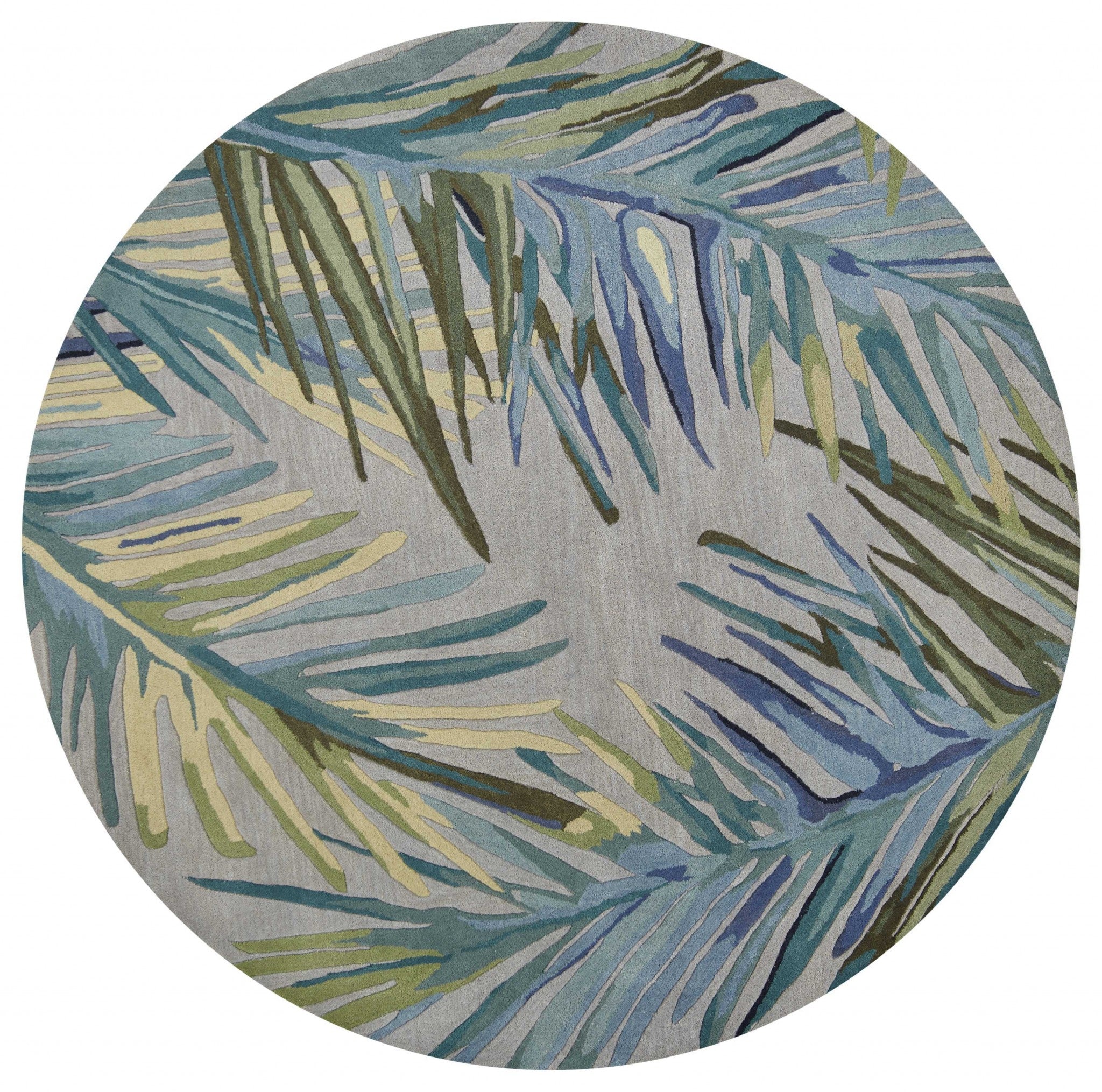 6' Grey Blue Hand Tufted Tropical Palms Indoor Area Rug Default Title