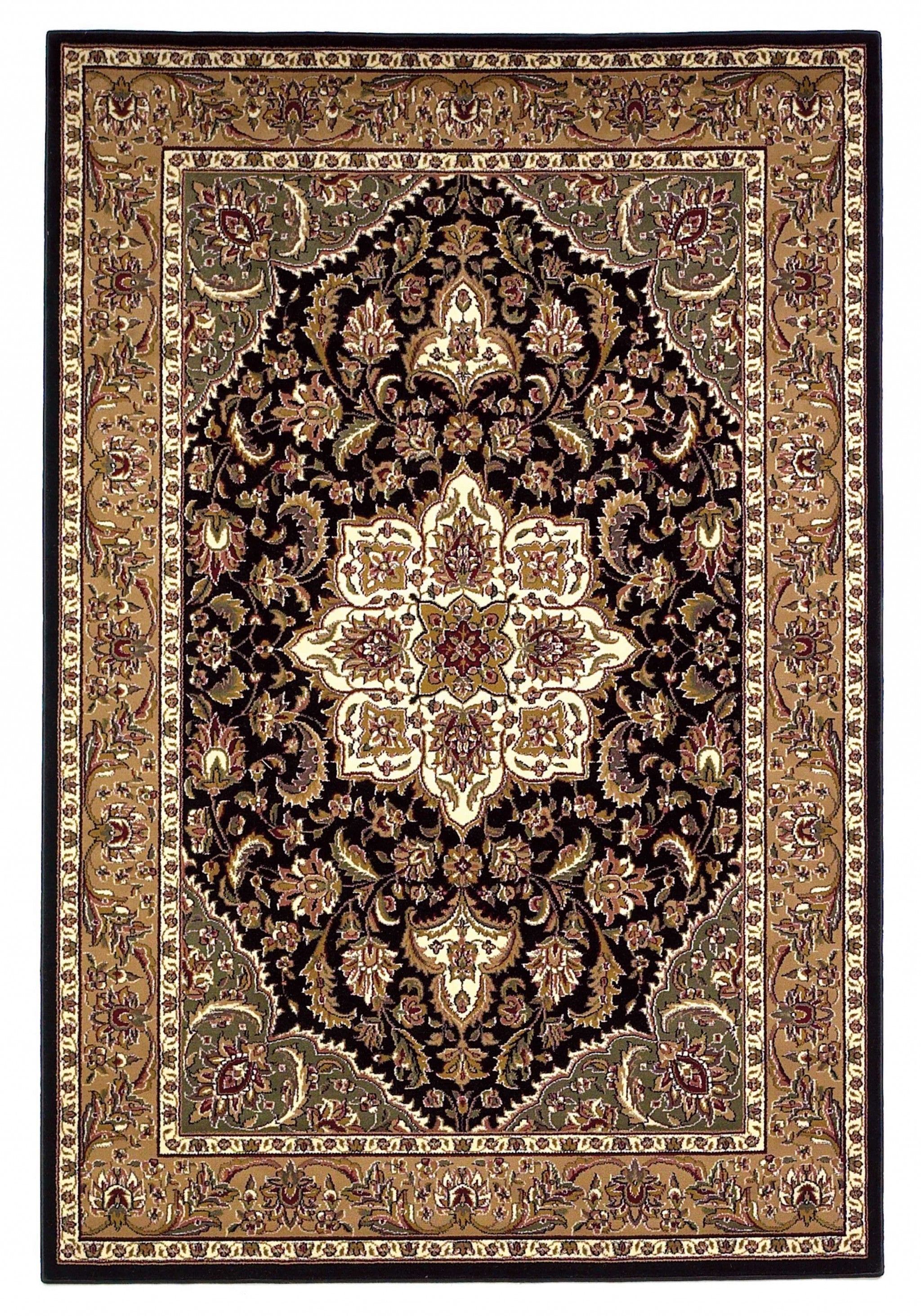 8'x11' Black Beige Machine Woven Floral Medallion Indoor Area Rug Default Title