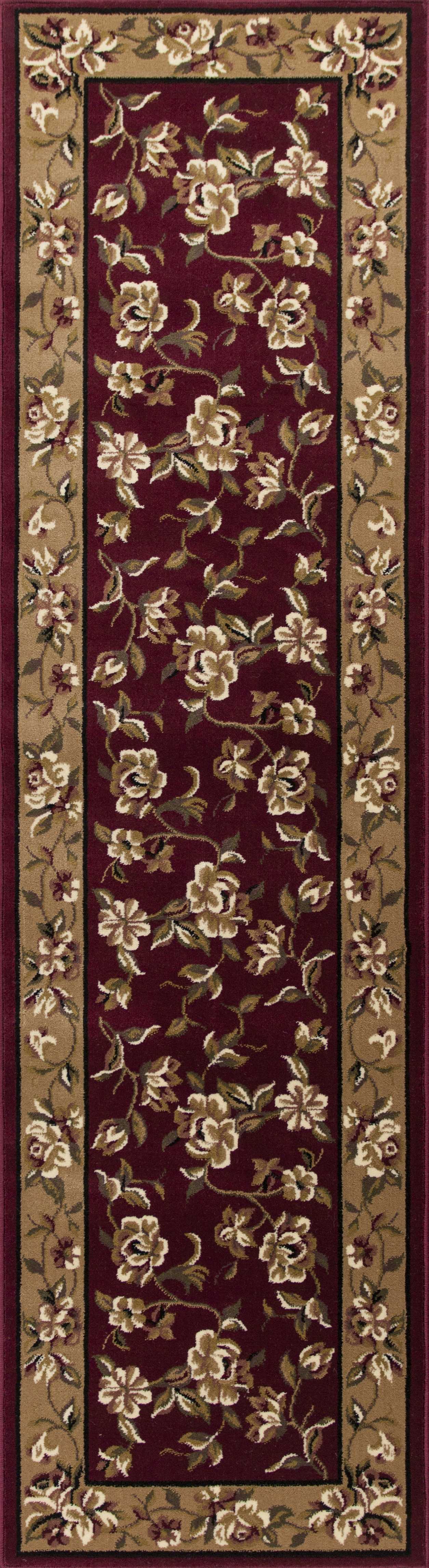 8'x11' Red Beige Machine Woven Floral Traditional Indoor Area Rug