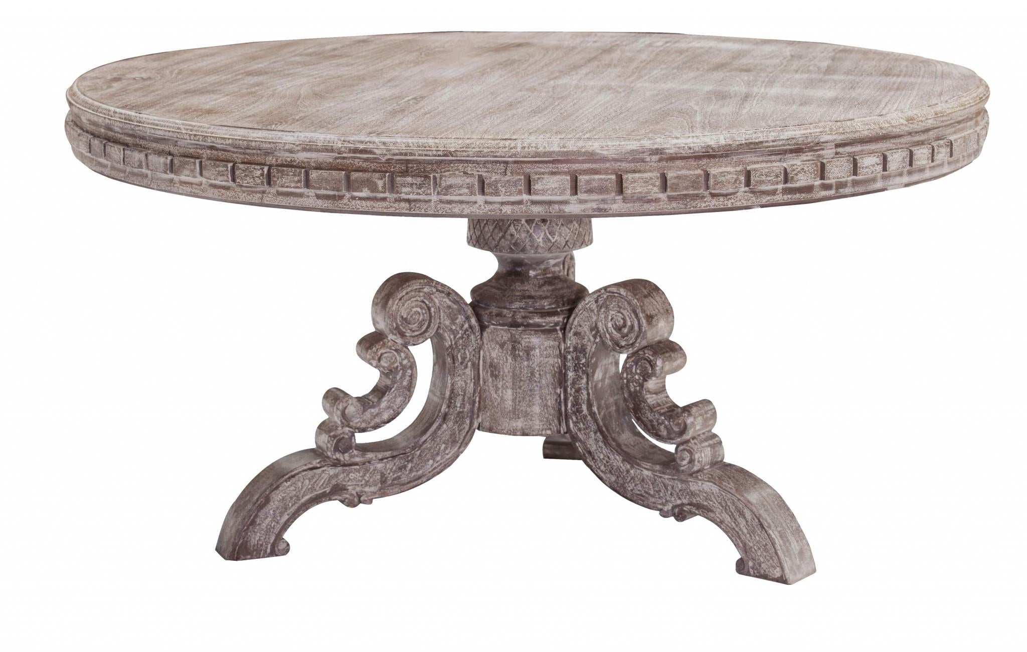 Whitewash Gray Solid Wood Round Dining Table