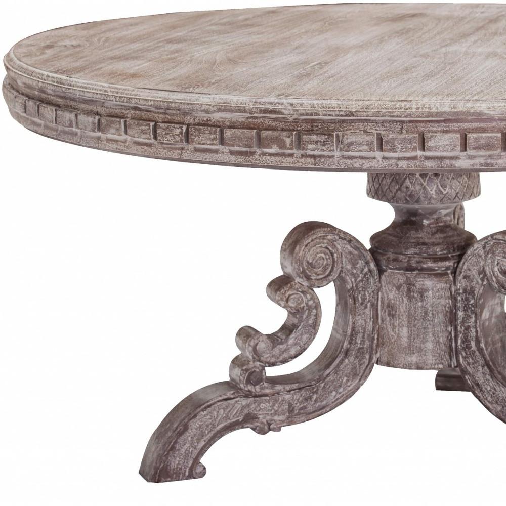 Whitewash Gray Solid Wood Round Dining Table