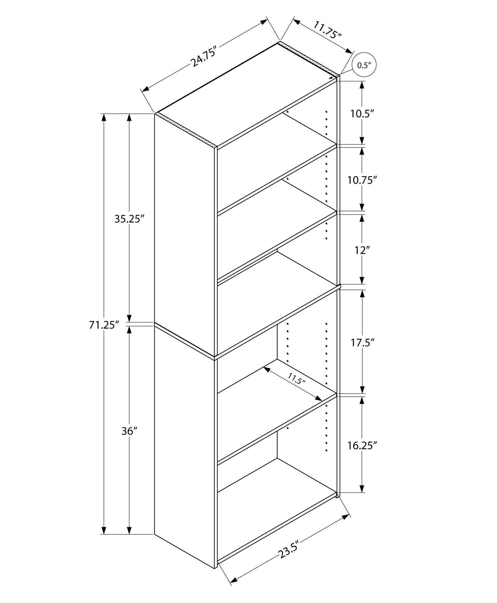 Five Shelf Dark Taupe Bookcase