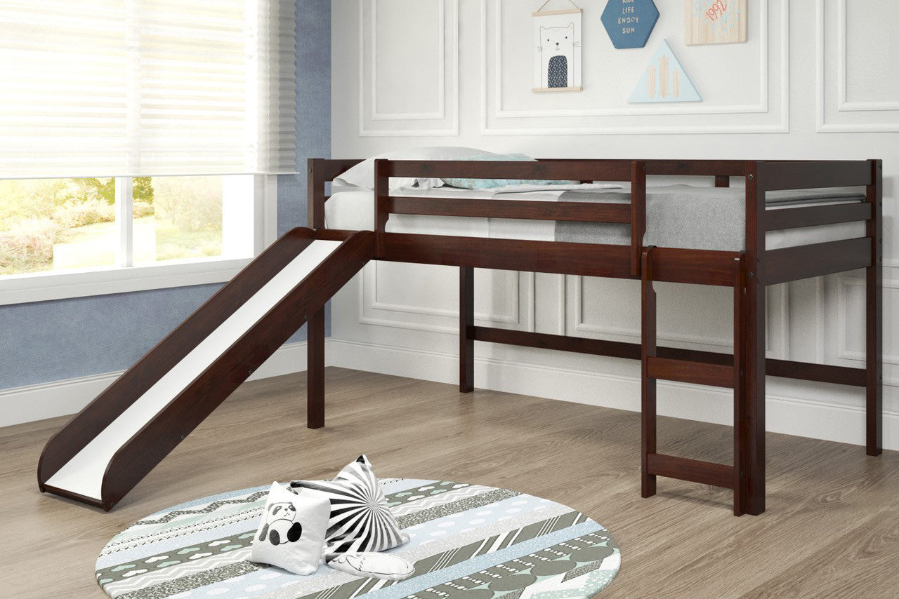 Brown Mini Loft Bed with Slide