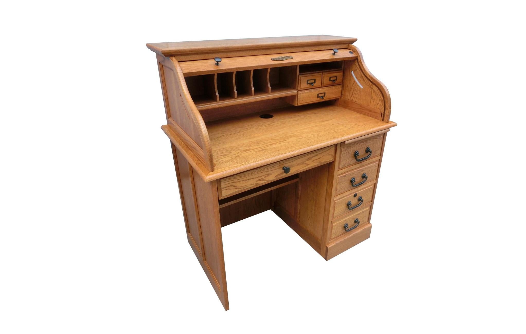 Rustic Harvest Oak Hardwood Student Roll Top Desk