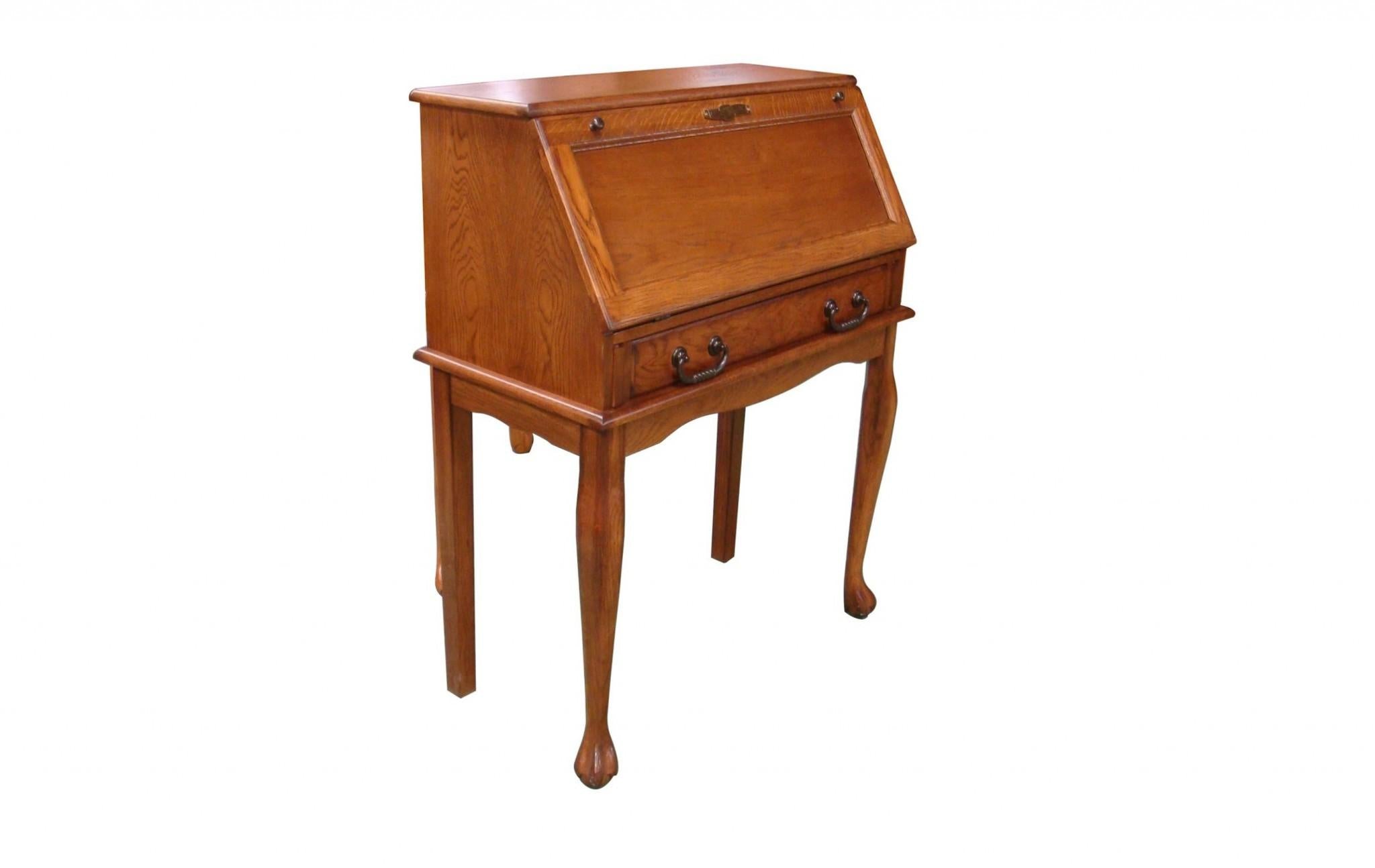 Vintage Burnished Walnut Hardwood Secretary Desk