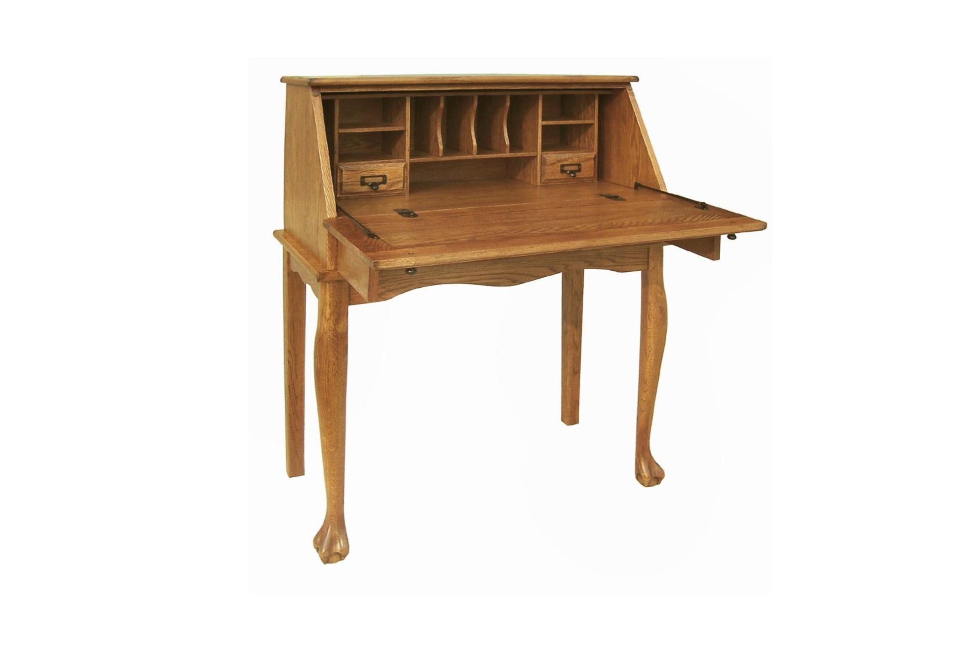 Solid Hard Wood Warm Honey Secretary Drop Leaf Desk