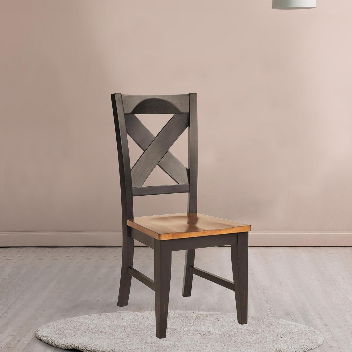 Updated Two Tone X Back Hardwood Dining Chair  Black