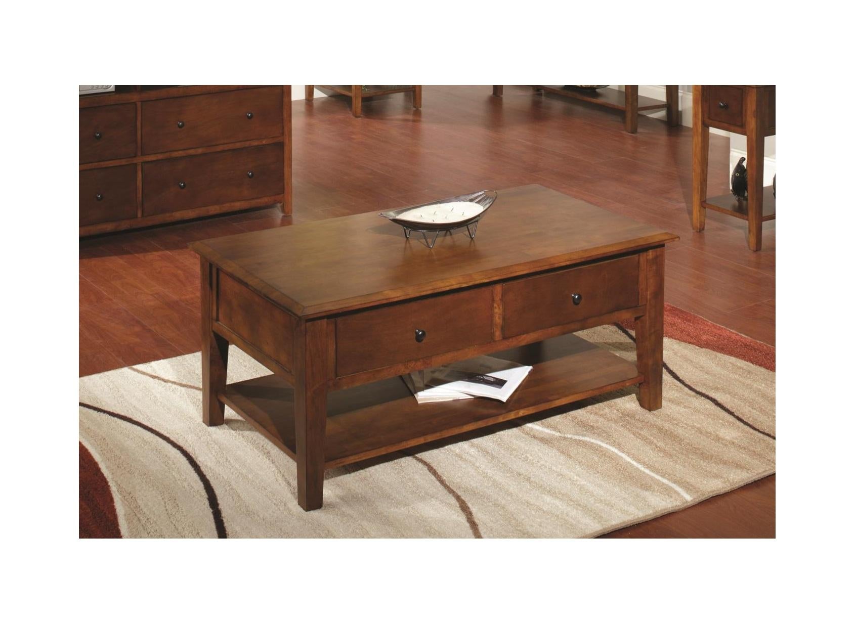 Tobacco Finish Hardwood Coffee Table with Storage