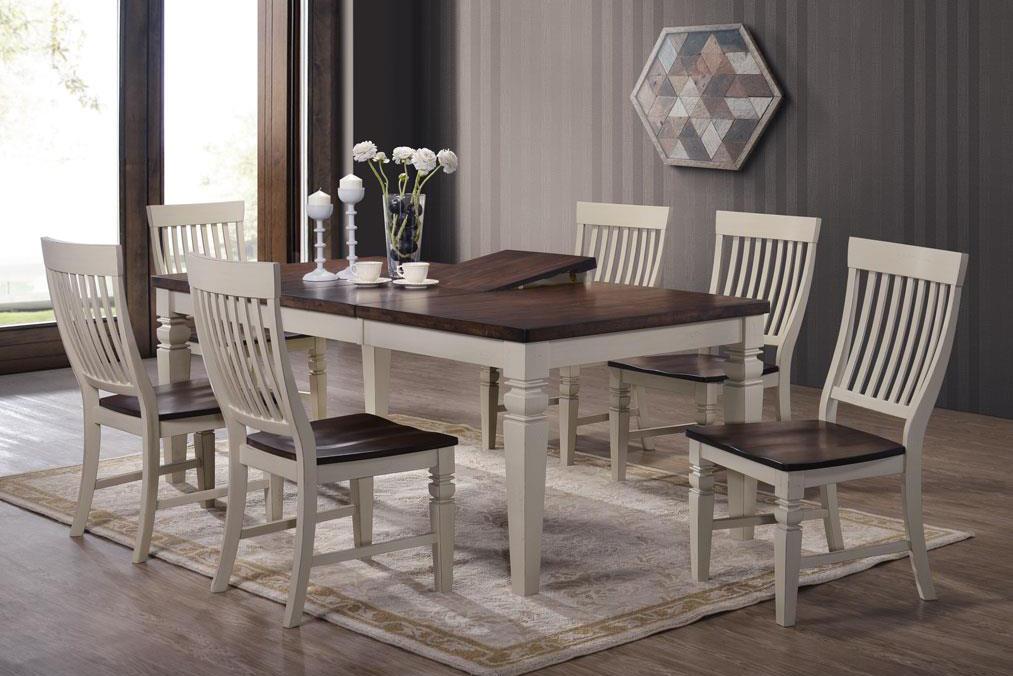 Seven Piece Rustic White and Brown Two Tone Hardwood Dining Set