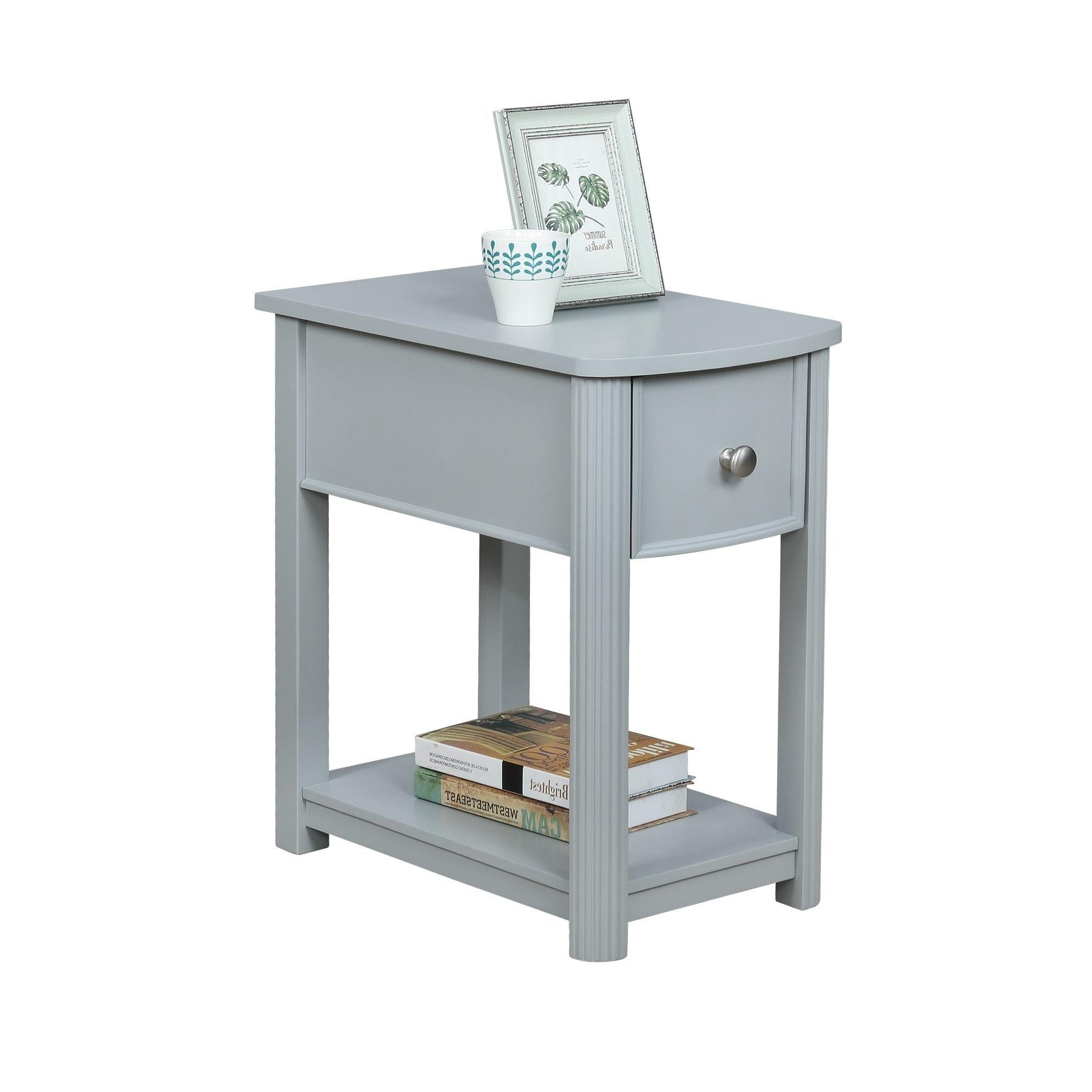 Compact Grey Wood End Table with Shelf