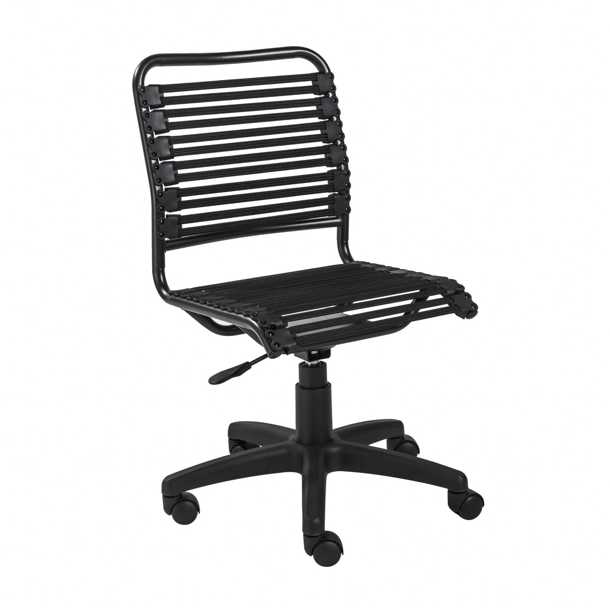 Black Flat Bungie Cord Low Back Rolling Office Chair