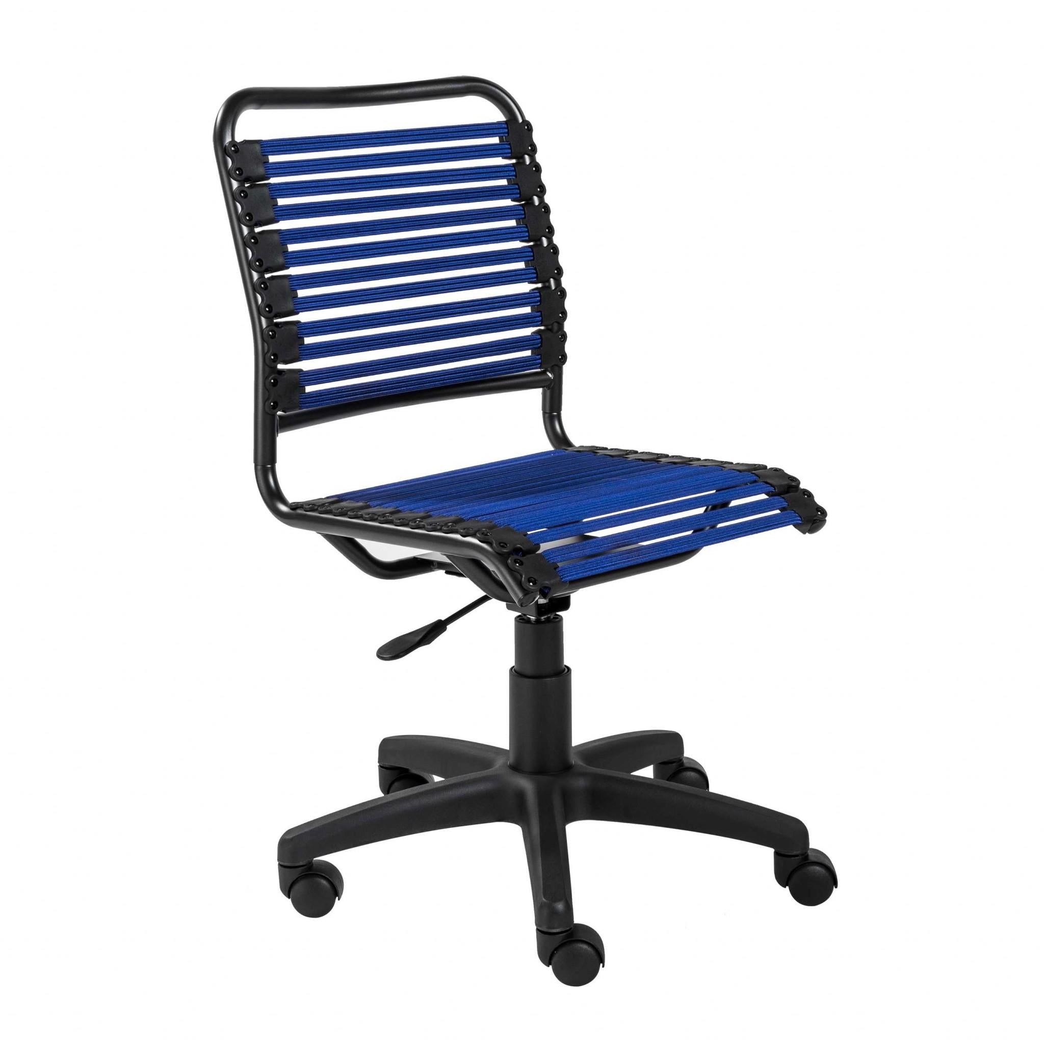 Blue Flat Bungie Cord Low Back Rolling Office Chair