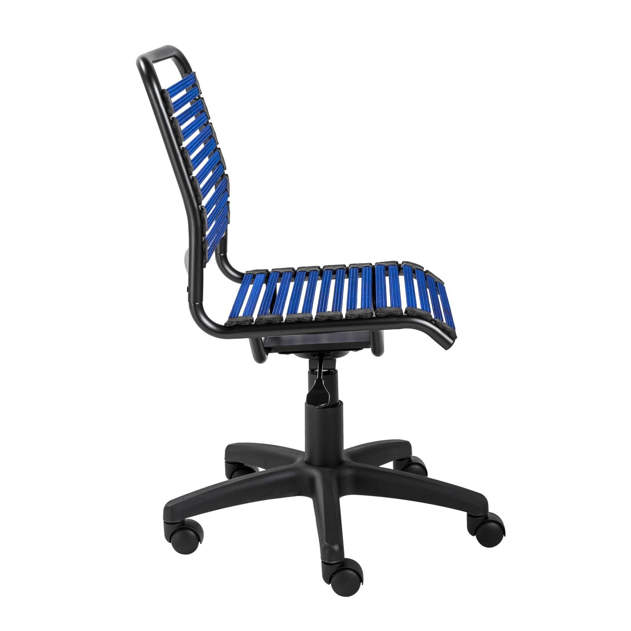 Blue Flat Bungie Cord Low Back Rolling Office Chair