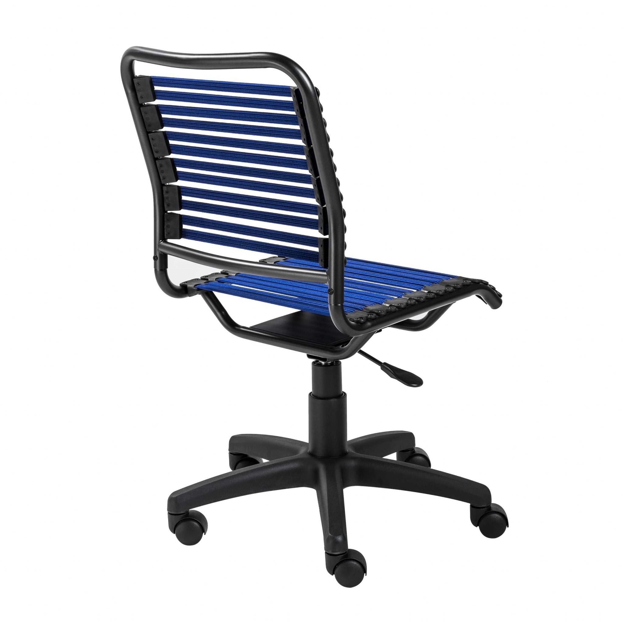 Blue Flat Bungie Cord Low Back Rolling Office Chair