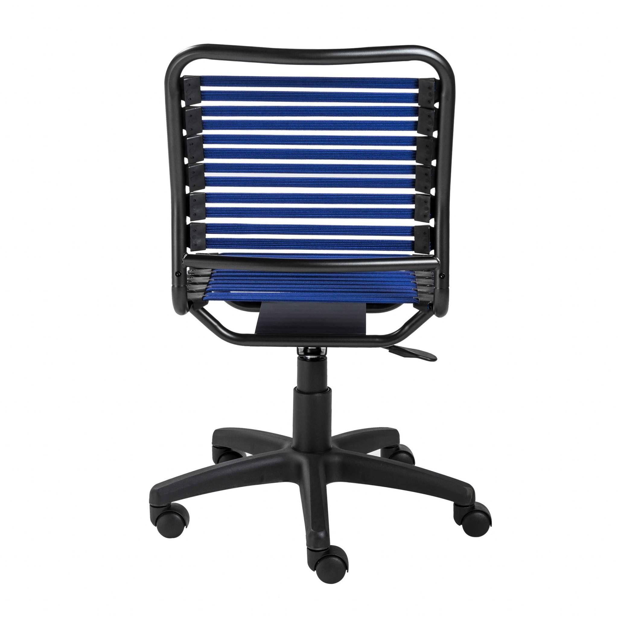 Blue Flat Bungie Cord Low Back Rolling Office Chair