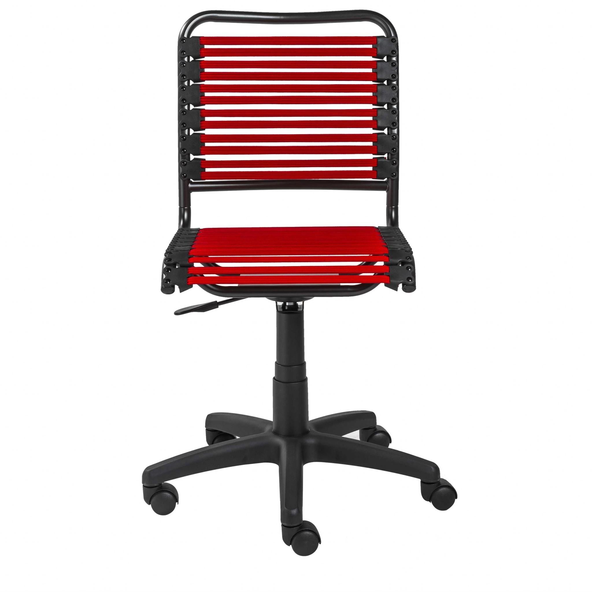 Red Flat Bungie Cord Low Back Rolling Office Chair