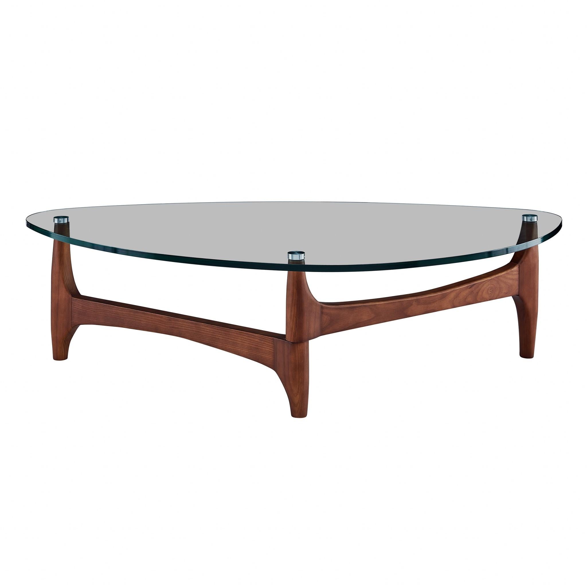 Mod Soft Triangle Clear Glass and Walnut Coffee Table