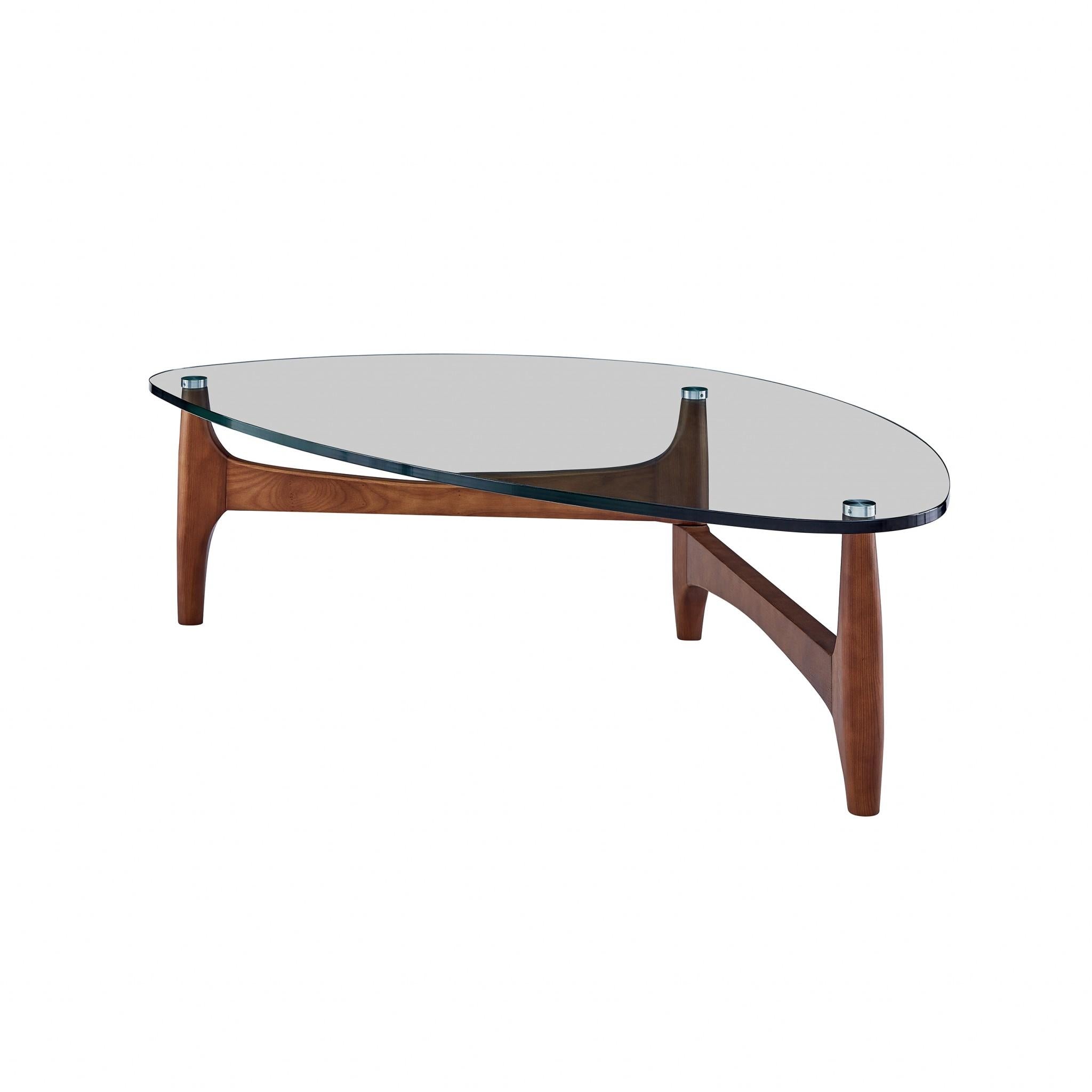 Mod Soft Triangle Clear Glass and Walnut Coffee Table