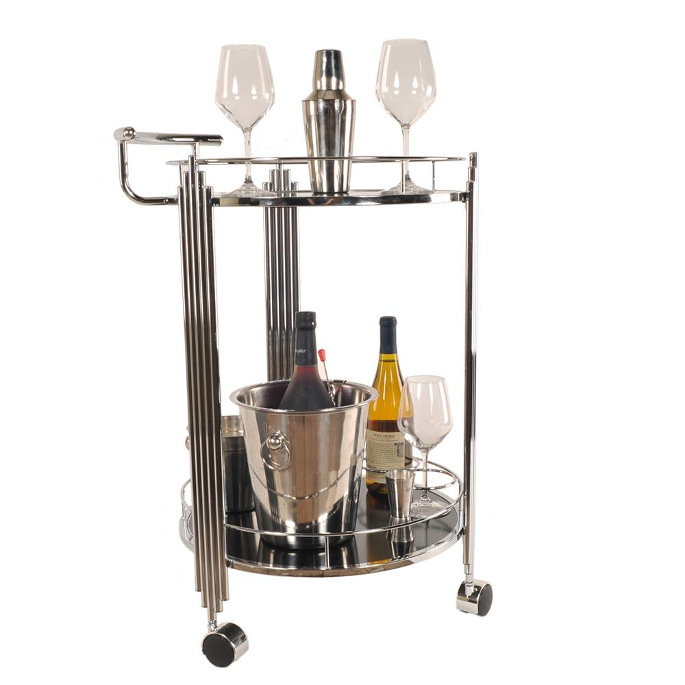 Chrome Round Two Tier Rolling  Serving or Bar Cart