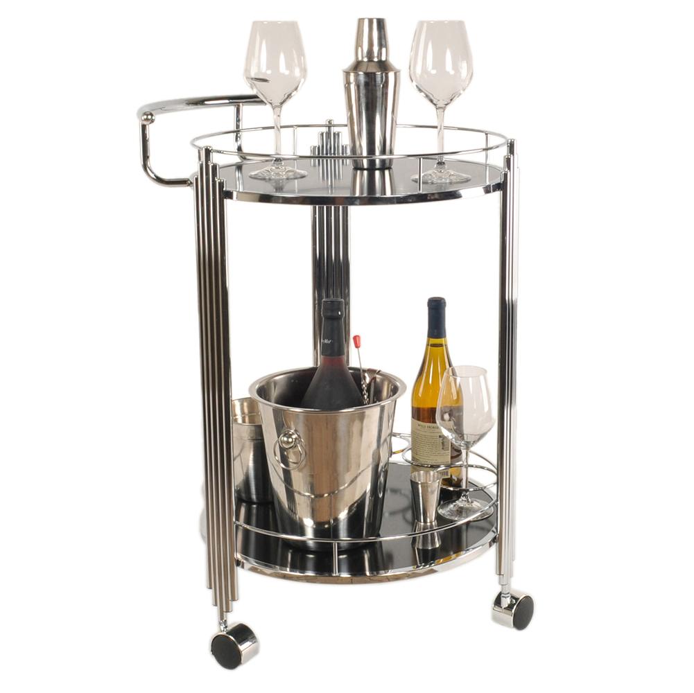 Chrome Round Two Tier Rolling  Serving or Bar Cart