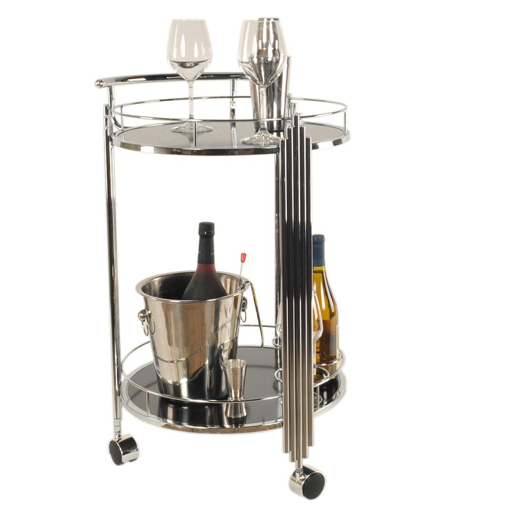 Chrome Round Two Tier Rolling  Serving or Bar Cart