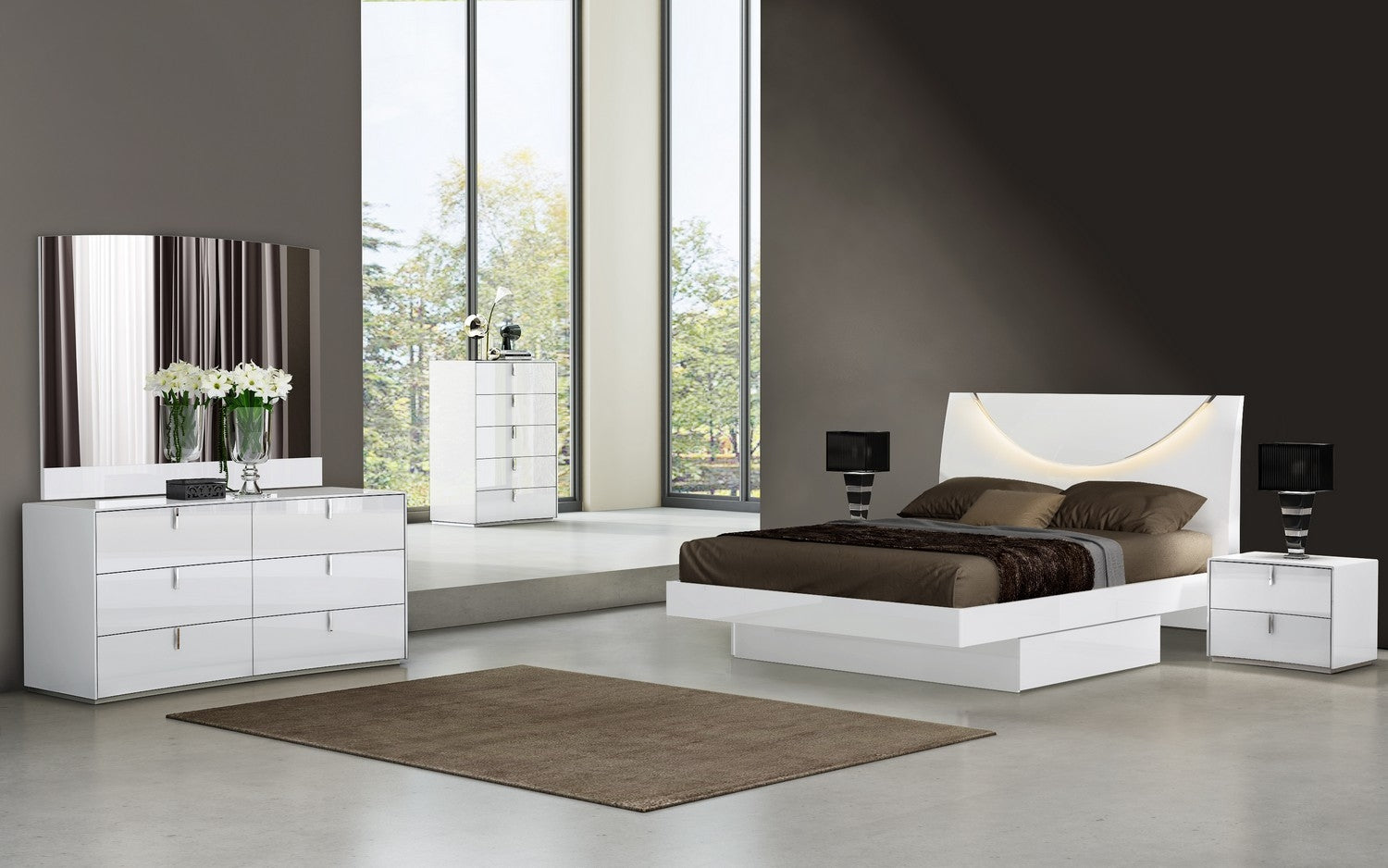 High Gloss White Four Piece King Bedroom Set Default Title