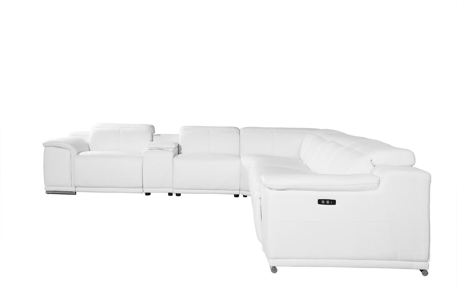 White Genuine Leather Power Reclining 7PC Sectional with 1 Console