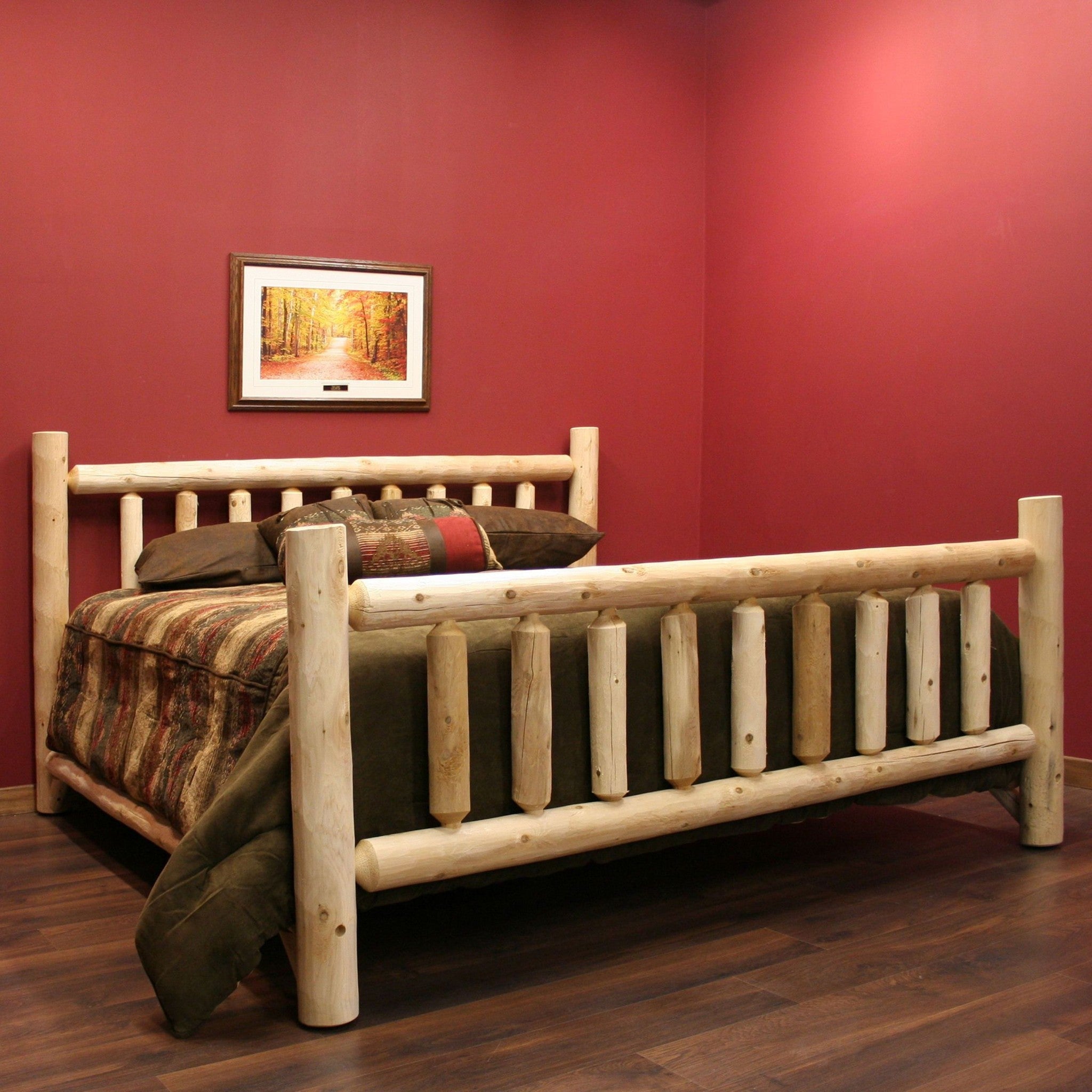 Natural Clear Finish Low Post Cedar Log King Bed Default Title