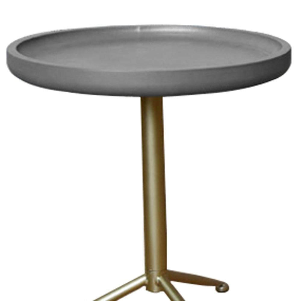 Sleek Round Gray Wood and Goldtone Side End Table 19