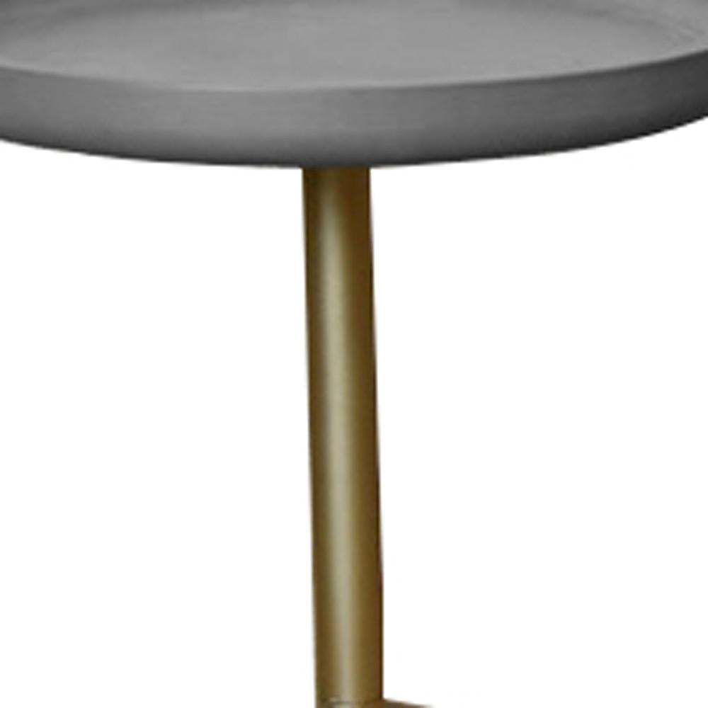 Sleek Round Gray Wood and Goldtone Side End Table 19