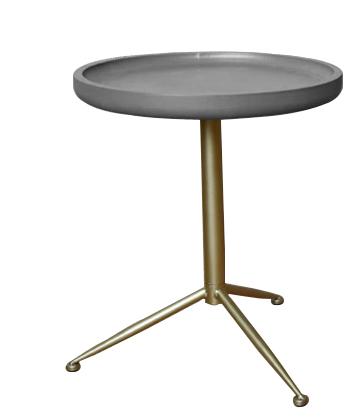 Sleek Round Gray Wood and Goldtone Side End Table 22 H