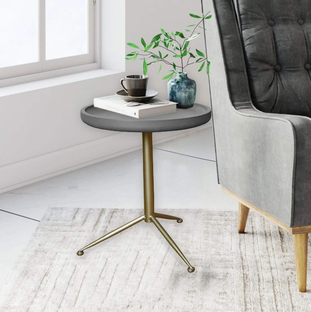 Sleek Round Gray Wood and Goldtone Side End Table 22 H