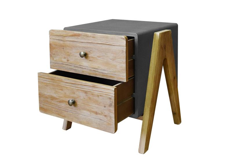 Contemporary A Shape Reclaimed Wood Finish 2 Drawer End Table