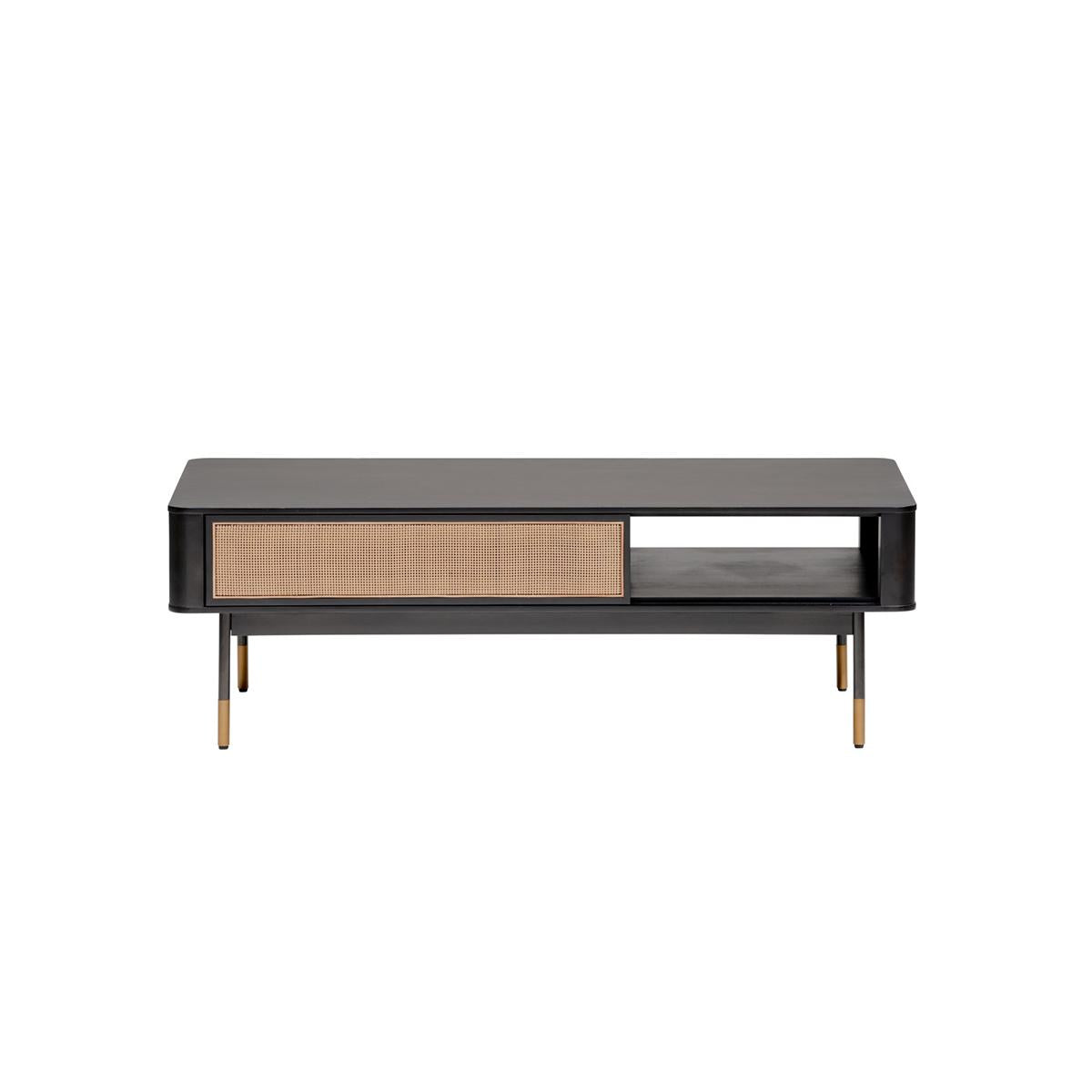 Modern Black and Wicker Coffee Table with Storage