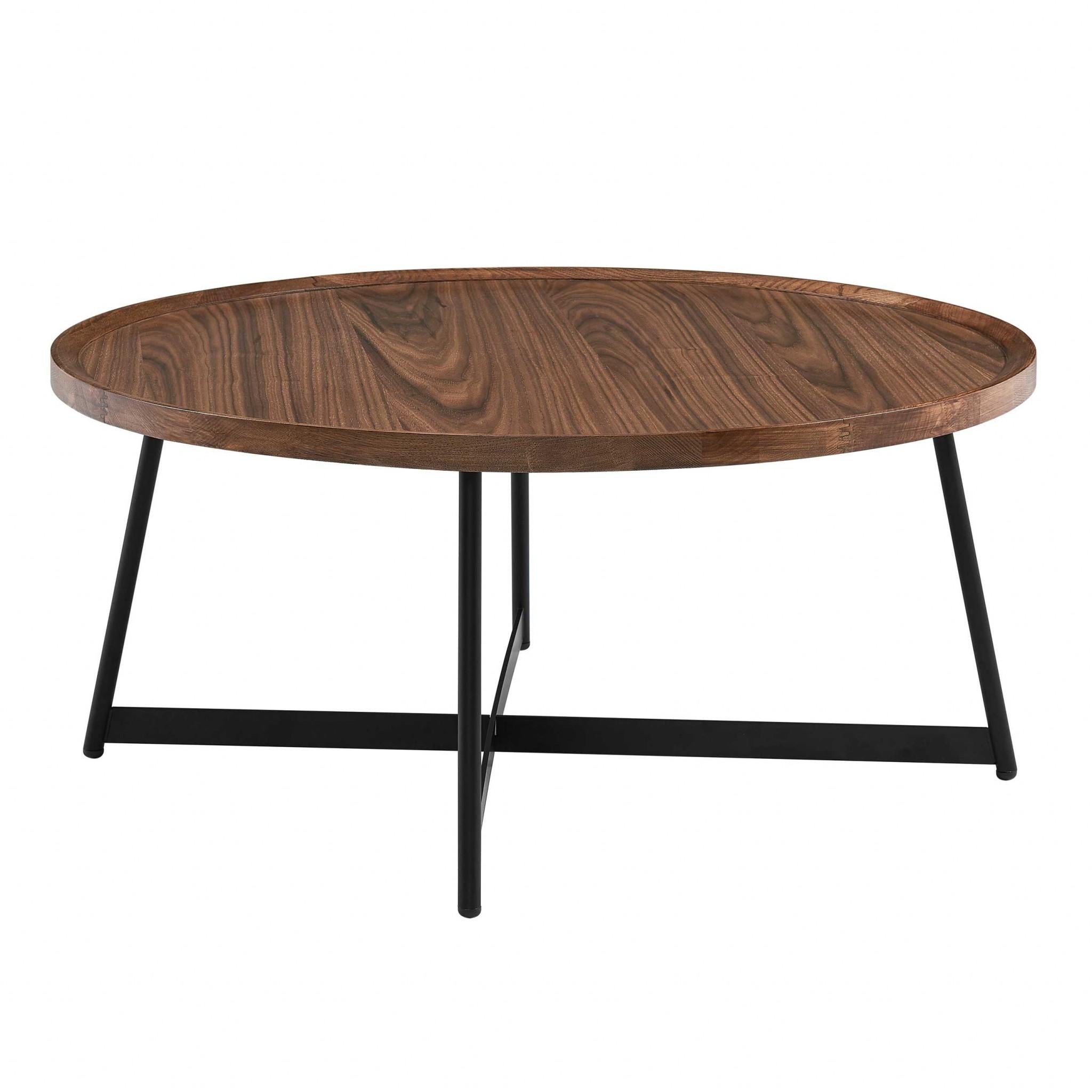 Modern Elegance Brown Walnut and Black Modern Round Coffee Table