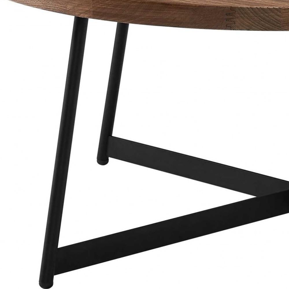 Modern Elegance Brown Walnut and Black Modern Round Coffee Table