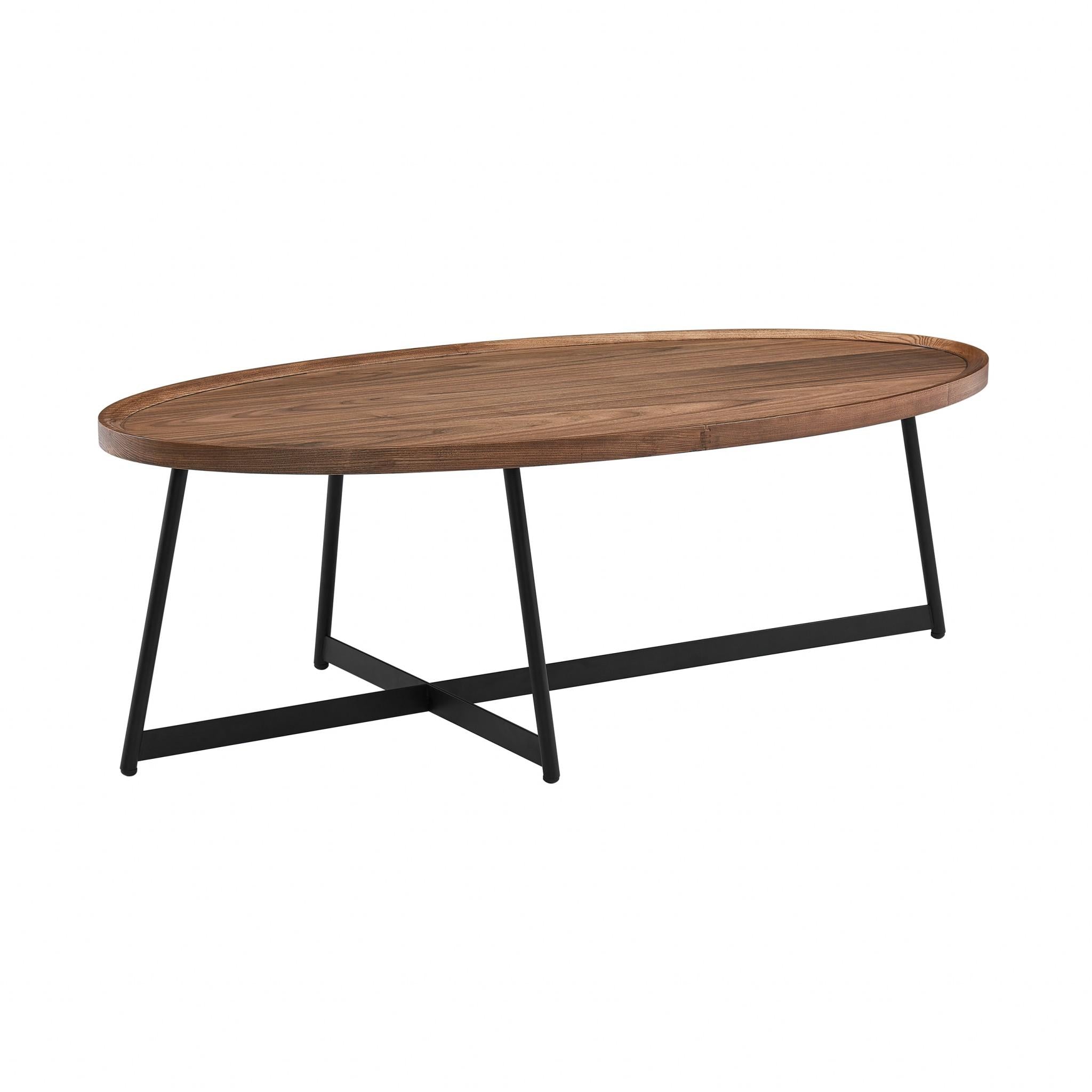 Modern Elegance Walnut Oval and Black Coffee Table