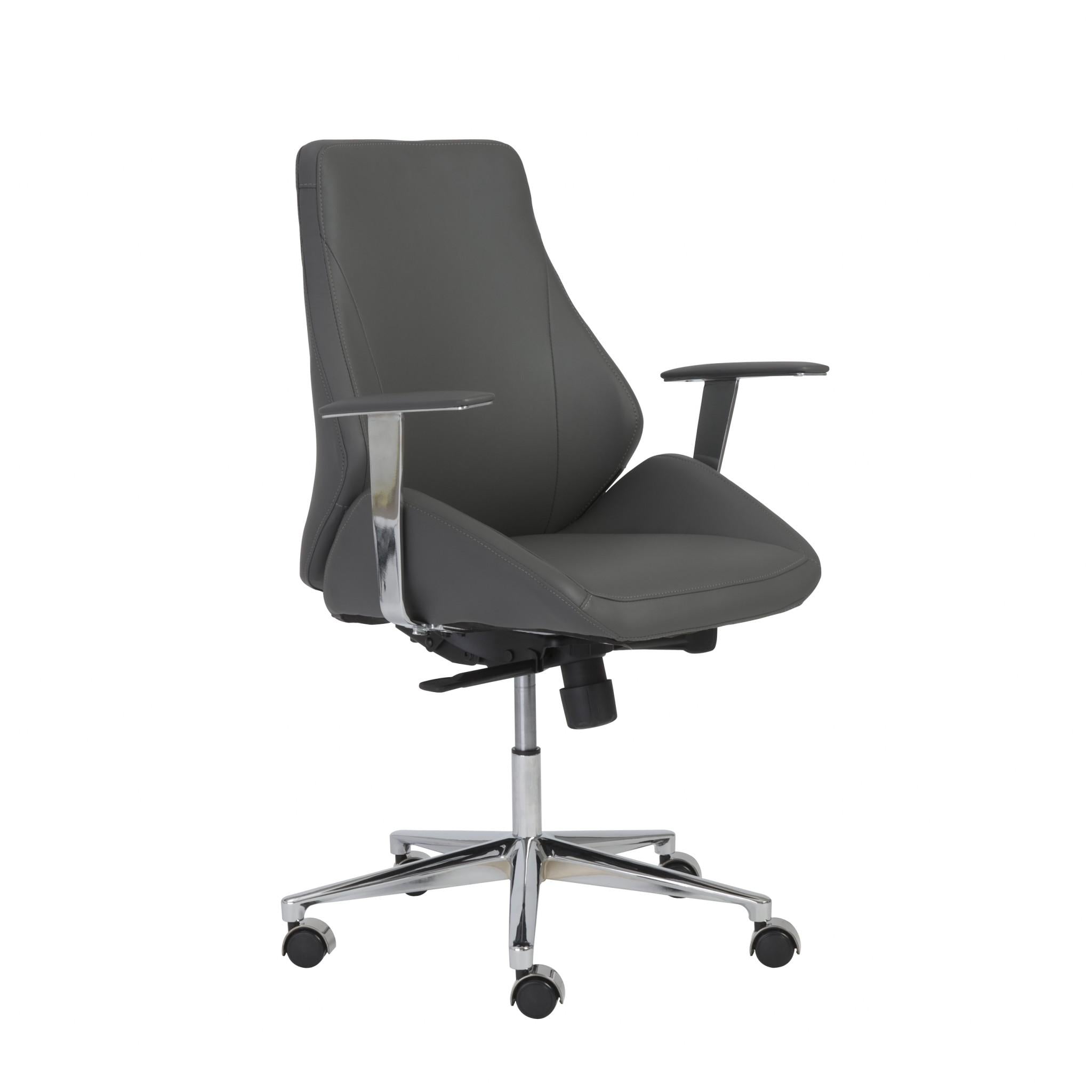 Gray Faux Leather Scoop Office Chair with Mod Armrests