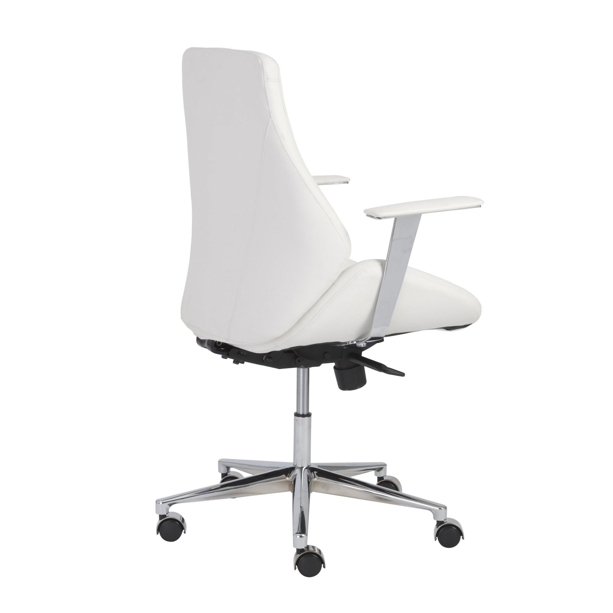 White Faux Leather Scoop Office Chair with Mod Armrests