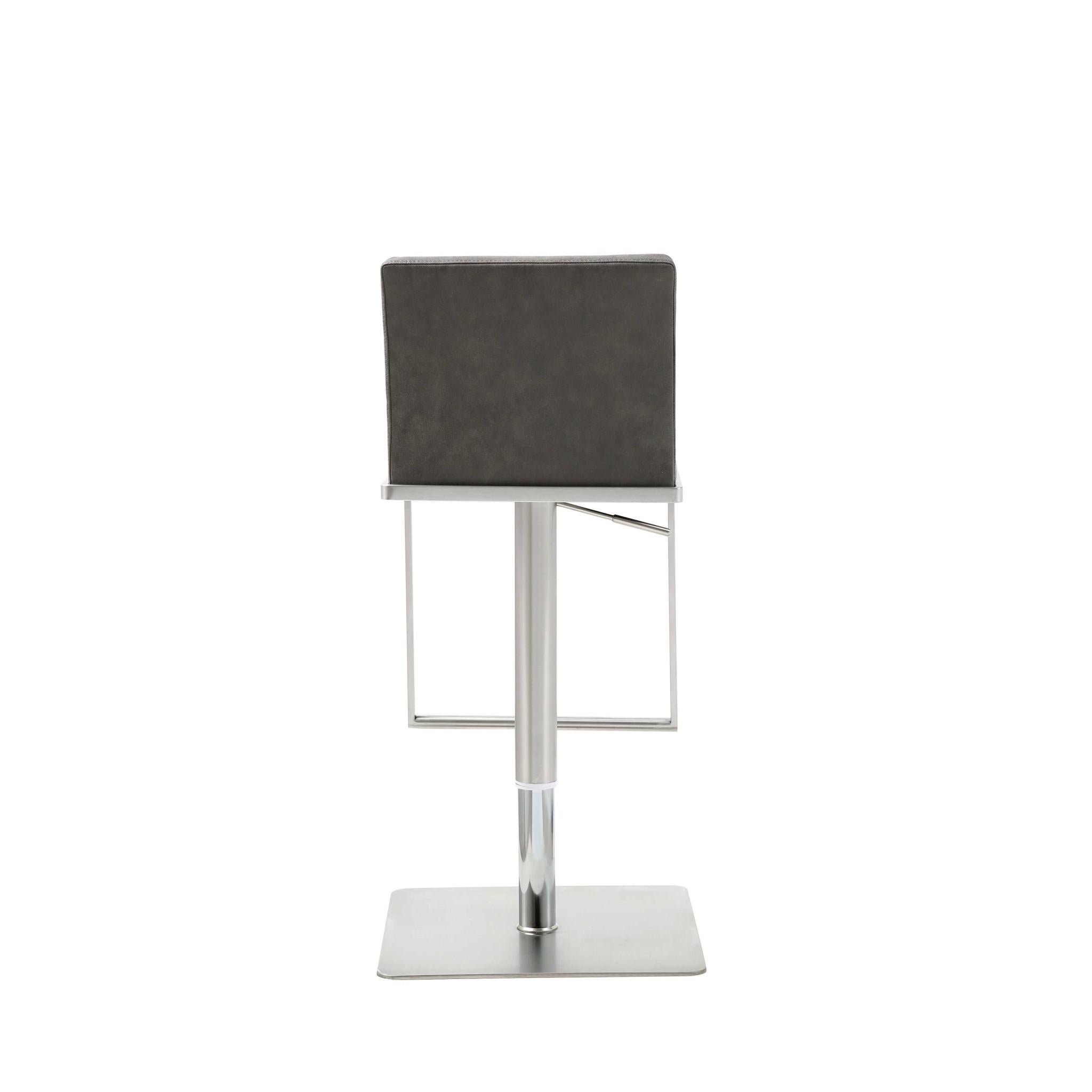 Sleek Dark Gray Faux Leather Adjustable Bar Stool