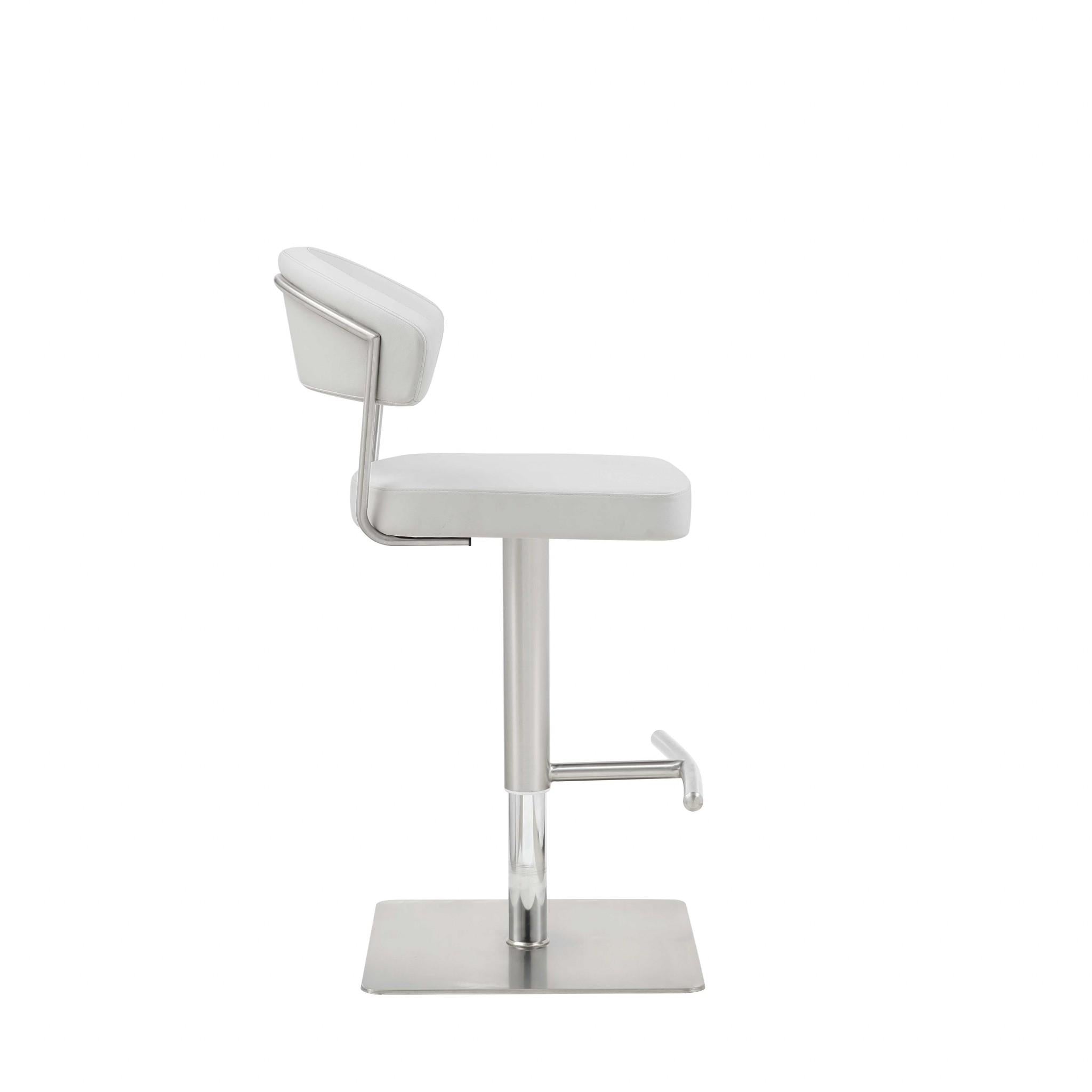 White Faux Leather and Stainless Adjustable Bar Stool