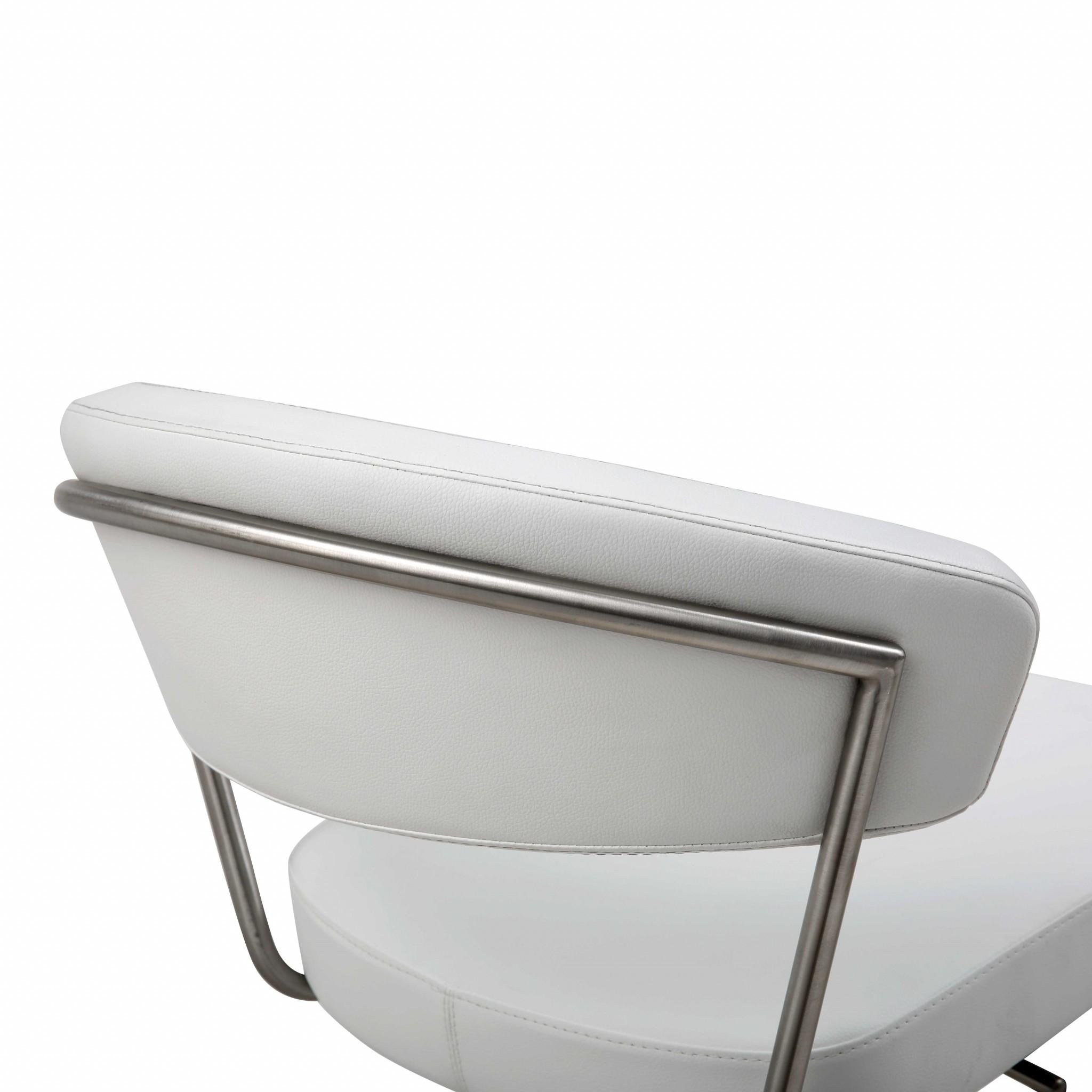 White Faux Leather and Stainless Adjustable Bar Stool