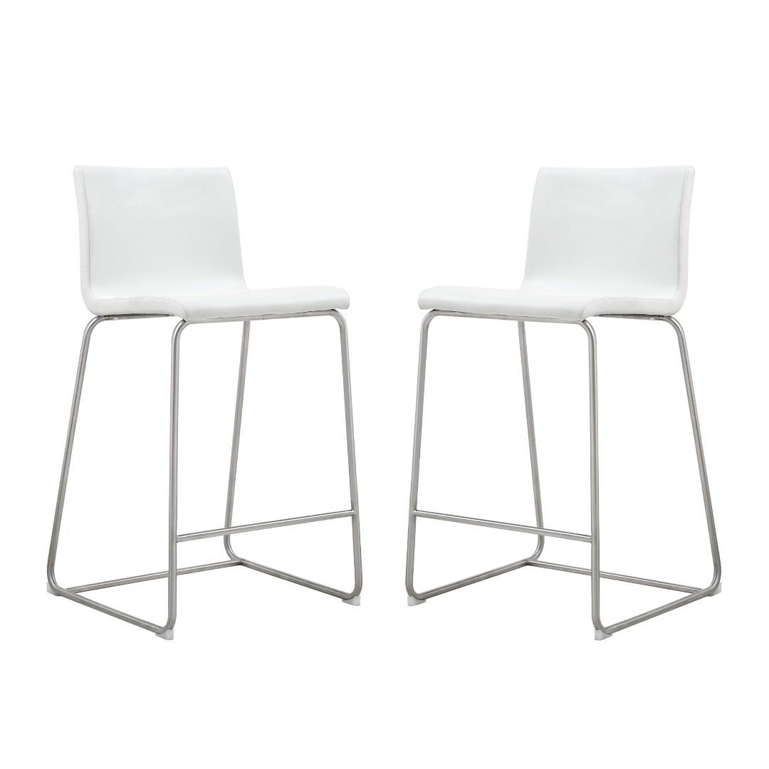 Set of 2 White Faux Leather Low Back Counter Stools