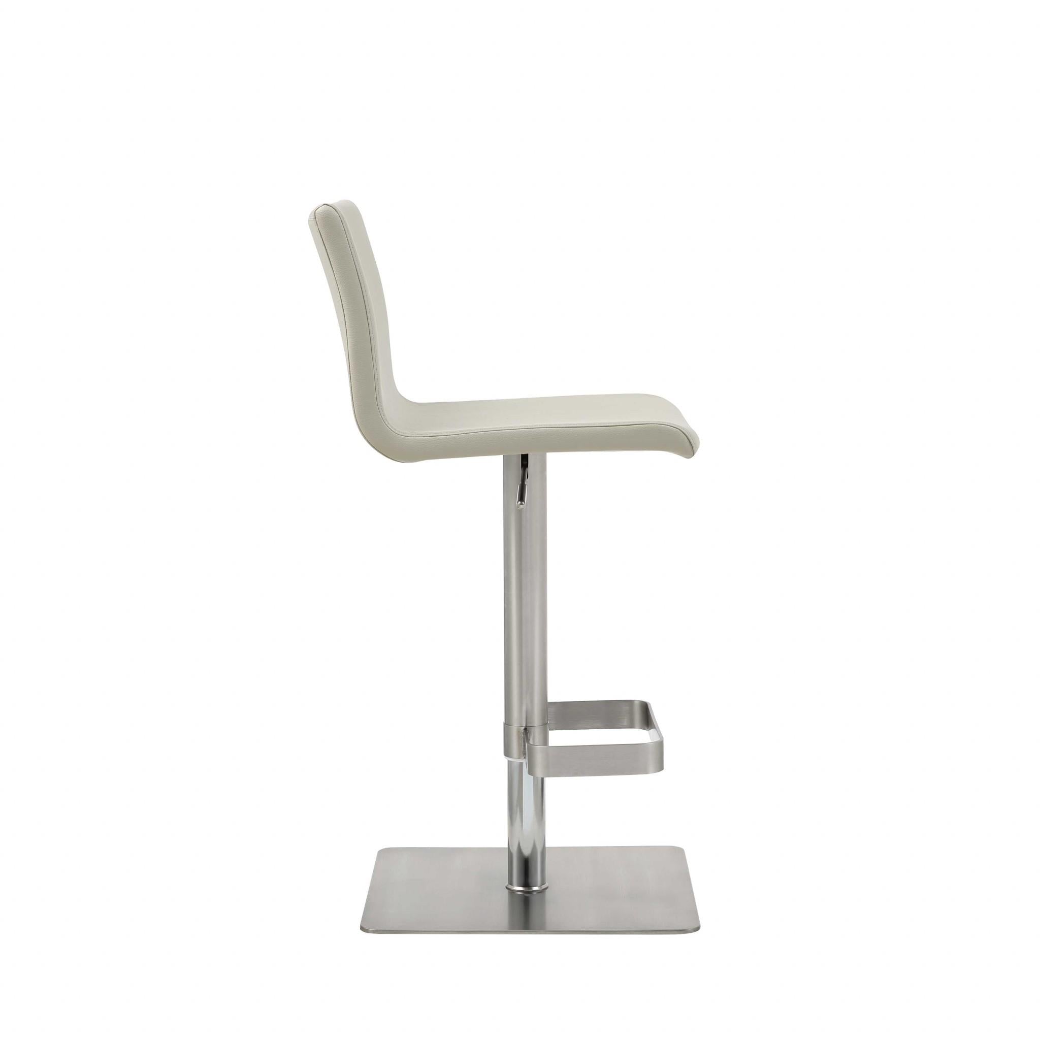 Sleek Light Gray Faux Leather Adjustable Bar Stool