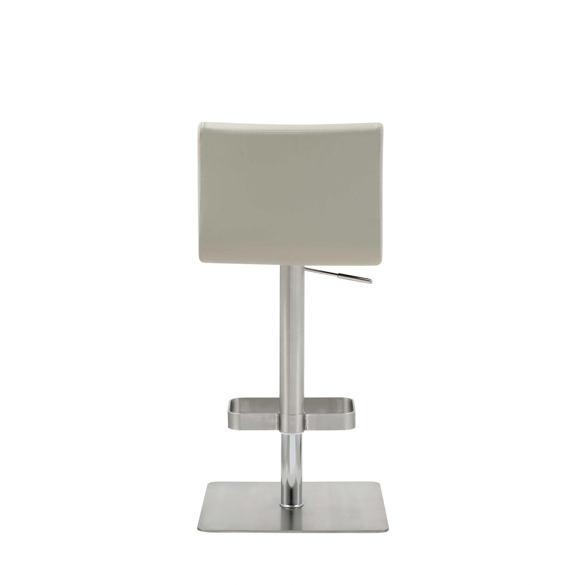 Sleek Light Gray Faux Leather Adjustable Bar Stool