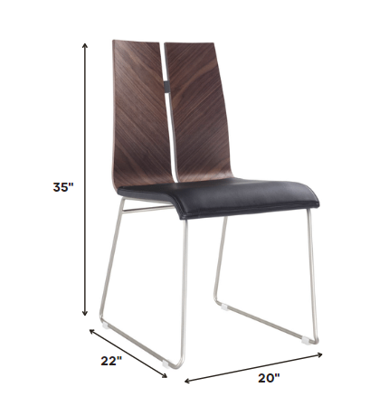 Natural Walnut and Black Faux Leather Metal Dining Chair